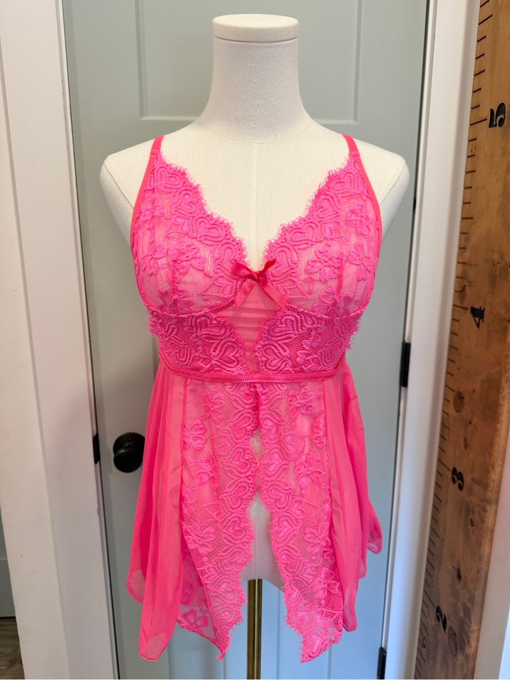 Pink Lace Babydoll Chemise Slip Lingerie Teddy Romantic Honeymoon Medium